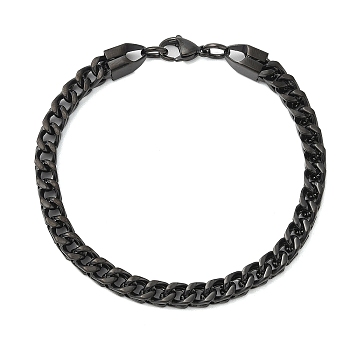 304 Stainless Steel Wheat Chain Bracelets for Men, Black, 8-1/2 inch(21.5cm)