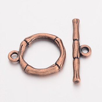 Alloy Toggle Clasps, Lead Free and Cadmium Free, Red Copper Color, Size: Ring: about 20.5x17mm, Hole: 2mm, Bar: 26x6x3mm, Hole: 2mm