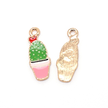 Alloy Enamel Pendants, Cadmium Free & Lead Free, Cactus, Light Gold, 25x9.5x1.5mm, Hole: 2mm