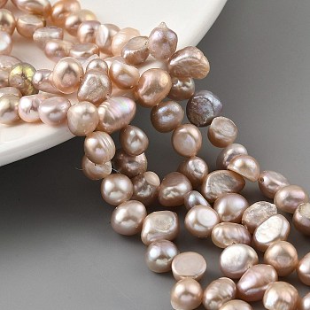 Natural Cultured Freshwater Pearl Beads Strands, Top Drilled, Two Sides Polished, Lilac, 6~7mm, Hole: 0.5mm, about 29pcs/strand, 6.69 inch(17cm)