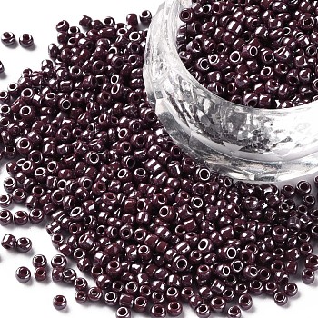 (Repacking Service Available) Glass Seed Beads, Opaque Colors Lustered, Round, Indian Red, 12/0, 2mm, Hole: 1mm, about 12g/bag