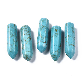 Synthetic Turquoise Beads, Dyed, Pencil, Sky Blue, 34x9.5x9mm