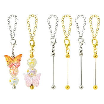 10Pcs 2 Colors Zinc Alloy Beadable Bar Pendant Decorations for DIY Crafts Jewelry Making, with Lobster Claw Clasps, Platinum & Golden, 120mm, 5pcs/color