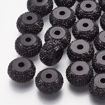 Resin Rhinestone Beads, Rondelle, Black, 16x9mm, Hole: 3mm