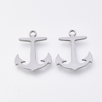 201 Stainless Steel Pendants, Laser Cut Pendants, Anchor, Stainless Steel Color, 16x13.5x1mm, Hole: 1.4mm