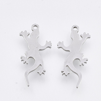 201 Stainless Steel Pendants, Laser Cut Pendants, Gecko, Stainless Steel Color, 20x10x1mm, Hole: 1mm