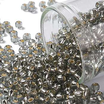 TOHO Round Seed Beads, Japanese Seed Beads, (29) Silver Lined Light Black Diamond, 8/0, 3mm, Hole: 1mm, about 222pcs/10g