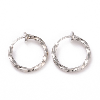 Electroplated Brass Twisted Tubular Hoop Earrings for Women, Platinum, 15x4mm, Pin: 0.7mm