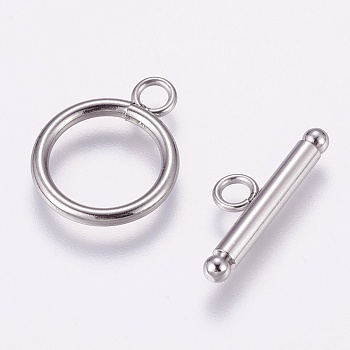 304 Stainless Steel Toggle Clasps, Ring, Stainless Steel Color, Ring: 21x16mm, Hole: 3mm, Bar: 22x3mm