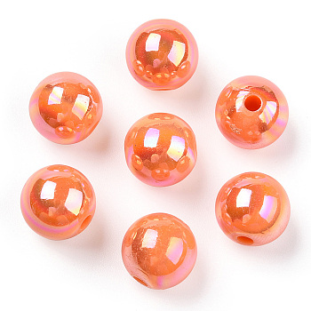 Opaque Acrylic Beads, AB Color Plated, Round, Coral, 12x11mm, Hole: 2.5mm, about 566pcs/500g