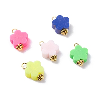 Handmade Polymer Clay Flower Pendants, with Tibetan Style Alloy Daisy Spacer Beads and Brass Ball Head pins, Mixed Color, 15x10x4mm, Hole: 2mm