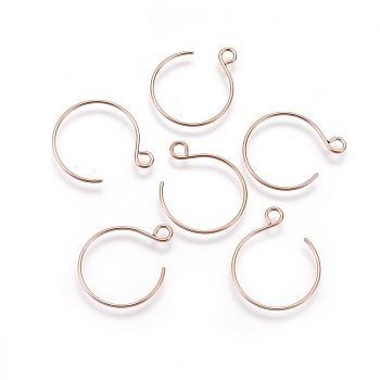 Ion Plating(IP) 304 Stainless Steel Earring Hooks, with Horizontal Loop, Balloon Ear Wire, Rose Gold, 23~34x18~19x0.8mm, Hole: 2mm, 20 Gauge, Pin: 0.8mm