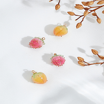 4Pcs 2 Colors Handmade Flower Epoxy Resin Pendants, with Brass Peg Bails and Glass Micro Beads, Bud, Golden, Mixed Color, 14~15x9~10x9~10mm, Hole: 1.2mm, 2pcs/color