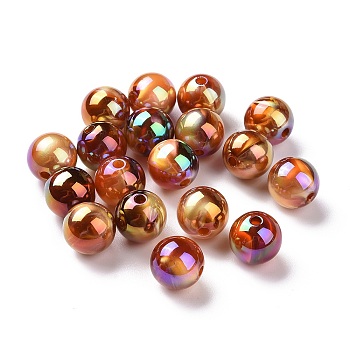 UV Plating Rainbow Iridescent Acrylic Beads, with Gold Foil, Round, Sienna, 11.5mm, Hole: 2mm