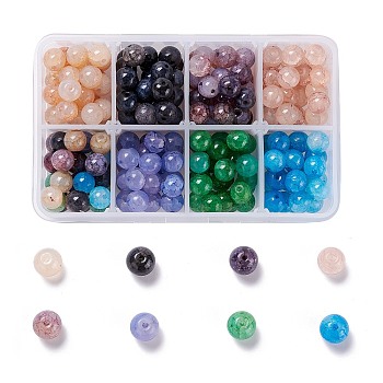 Crackle Glass Beads, Round, Mixed Color, 8~8.5mm, Hole: 1mm, 8colors, 30pcs/color, 240pcs/box
