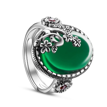 SHEGRACE 925 Thailand Sterling Silver Rings, with Grade AAA Cubic Zirconia, Half Round with Flower, Green, Size 9, 19mm