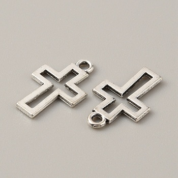 Tibetan Style Alloy Pendants, Cross Charm, Religion, Antique Silver, 17x11x1mm, Hole: 1.5mm