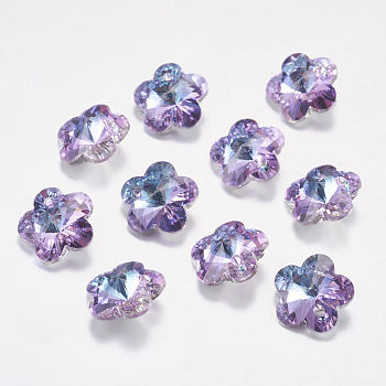 Faceted Glass Rhinestone Charms, Imitation Austrian Crystal, Flower, Vitrail Light, 10x10x5mm, Hole: 1.2mm