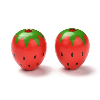 Spray Painted Natural Wood Beads, Strawberry, Red, 23x20mm, Hole: 4.5mm