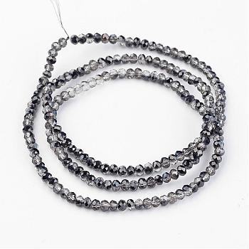 Electroplate Glass Bead Strands, Half Plated, Faceted, Rondelle, Black Plated, 3x2mm, Hole: 1mm, about 165~169pcs/strand, 15~16 inch(38~40cm)