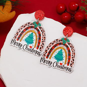 Christmas Acrylic Stud Earrings, Christmas Tree, Platinum