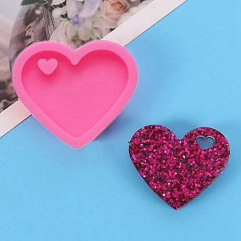DIY Silicone Heart Pendant Molds, Resin Casting Molds, for UV Resin, Epoxy Resin Craft Making, Hot Pink, 52x44x9mm