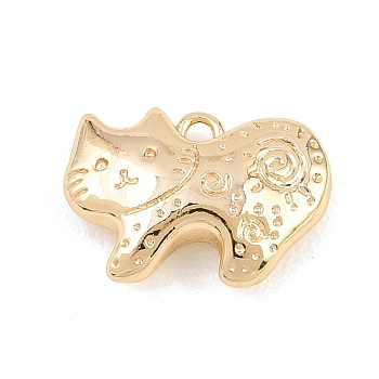 Brass Pendants, Cat Shape Charms, Real 14K Gold Plated, 10.5x15x4.5mm, Hole: 1.4mm