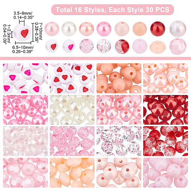 Elite 480Pcs 16 Style Transparent & Opaque & Spray Painted Acrylic Beads(OACR-PH0001-93)-2