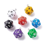 Opaque Acrylic Pendants, with Platinum Plated Iron Findings, Faceted, Polyhedral Dice, D20, Mixed Color, 27.5x20x20mm, Hole: 2mm(MACR-O044-03-01)