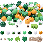 St. Patrick's Day DIY Jewelry Making Kits, including Jute Cord, Wood & CCB Plastic Beads, Mixed Color, 2mm(DIY-SP0007-78)