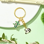 Alloy Enamel Keychain, with Iron Rings, Panda Bamboo, Golden, 78mm(KEYC-YW00192-03)