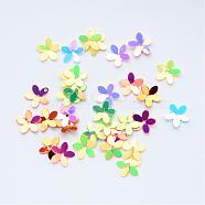 Plastic Paillette Beads, Sequins Beads, Flower, Mixed Color, 10x10.5x0.5mm, Hole: 1mm, about 16000pcs/500g(PVC-R012-M)