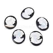 Natural Black Agate Cameo Cabochons, with Shell, Oval with Women Portrait, White, 40x30x3.5~4.5mm(G-L556-G)