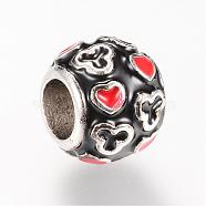 Alloy Enamel European Beads, Rondelle, Large Hole Beads, Silver Color Plated, Black, 10.5x9mm, Hole: 5mm(MPDL-S055-04)