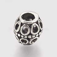 Hollow Alloy European Beads, Large Hole Beads, Barrel, Antique Silver, 11x10mm, Hole: 4.5mm(MPDL-L016-09AS)