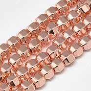Electroplate Non-magnetic Synthetic Hematite Beads Strands, Polygon, Rose Gold Plated, 6x5x5mm, Hole: 2mm, about 78pcs/strand, 15.7 inch(G-Q465-34RG)