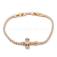 Golden Brass Link Bracelet, with Cubic Zirconia Tennis Chains, Long-Lasting Plated, Cross, 8-3/8 inch(21.4cm)(BJEW-C055-05F-G)