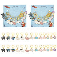 Sheep Alloy Enamel Pendant Stitch Markers, Crochet Leverback Hoop Charms, Locking Stitch Marker with Wine Glass Charm Ring, Mixed Color, 2.9~3.3cm, 13pcs/set(HJEW-AB00464)