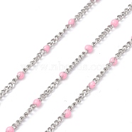 304 Stainless Steel Enamel Curb Chains, with Spool, Soldered, Faceted, Pink, 2.5x2x0.8mm, 32.80Feet/roll(10m/roll)(CHS-P013-01P-08)
