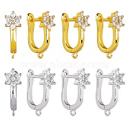 4 Pairs 2 Colors Brass Flower Hoop Earring Findings, Latch Back with Clear Cubic Zirconia, Lead Free & Cadmium Free, Platinum & Golden, 18x13x7mm, Hole: 1.2mm, Pin: 1mm, 2 Pairs/color(ZIRC-SZ0005-06)
