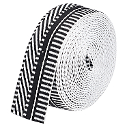 Polyester Ribbons, Jacquard Ribbon, Stripe Pattern, Black, 1-1/2 inch(38mm), about 5.00 Yards(4.57m)/Roll(SRIB-WH0011-069B)