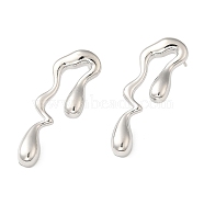 Rack Plating Brass Melting Teardro Dangle Stud Earrings for Women, Lead Free & Cadmium Free, Long-Lasting Plated, Platinum, 38x13mm(EJEW-Z019-01P)