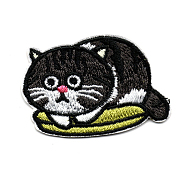 Computerized Embroidery Cloth Iron on/Sew on Patches, Costume Accessories, Appliques, Cat Shape, Black, 36x52mm(DIY-I013-03)