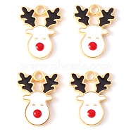 Alloy Enamel Pendants, for Christmas, Christmas Reindeer/Stag, Light Gold, White, 17x13x2mm, Hole: 1.6mm(X-ENAM-S121-013A)