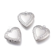 316 Stainless Steel Locket Pendants, Photo Frame Charms for Necklaces, Heart, Stainless Steel Color, 22.5x19x5mm, Hole: 1.6mm, Inner Diameter: 13.5x11mm(STAS-Z010-03A)