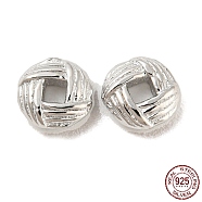 Rhodium Plated 925 Sterling Silverr Beads, Textured Flat Round, Real Platinum Plated, 5x5x2mm, Hole: 1.4mm(STER-Q190-10P)