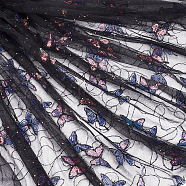1Pc Butterfly Pattern Polyester Mesh Tulle Fabric, Garment Accessories, with Paillette, Black, 130~150x0.02cm(DIY-BC0009-88A)