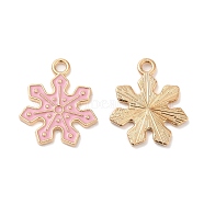 Christmas Light Gold Tone Alloy Enamel Pendants, Snowflake Charm, Pink, 20x17x1.5mm, Hole: 2mm(X-FIND-C031-01KCG-02)