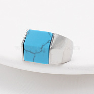 Rectangle Synthetic Turquoise Finger Ring, Stainless Steel Color Titanium Steel Jewelry, Stainless Steel Color, US Size 11 1/4(20.7mm)(FIND-PW0021-08E-P)
