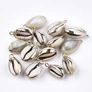 Cowrie Shell Pendants, with Brass Findings, Golden, 18~20x11~13x7~8mm, Hole: 1.5mm(X-SSHEL-T005-13)
